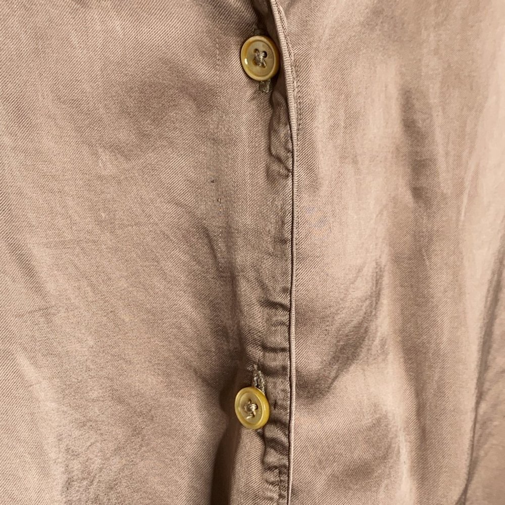 Wilfred Aritzia Gold Shimmer Tan Button Up Top Blouse Tie Cognac 2XS Cupro - Picture 10 of 16